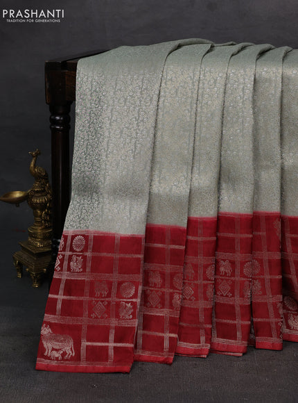 Pastel Green & Maroon Dola Silk - Brocade