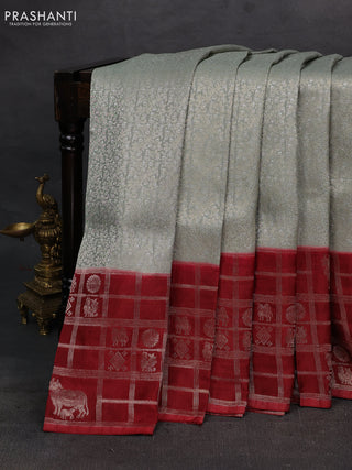 Pastel Green & Maroon Dola Silk - Brocade