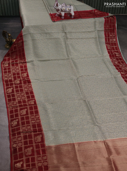 Pastel Green & Maroon Dola Silk - Brocade
