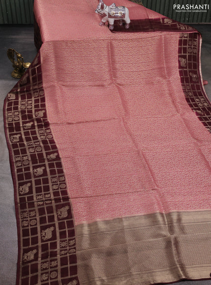 Peach & Coffee Brown Dola Silk - Brocade
