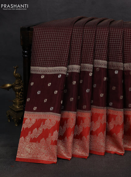 Coffee Brown & Orange Dola Silk - Checks