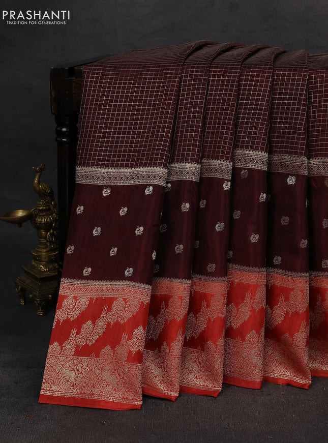 Coffee Brown & Orange Dola Silk - Checks