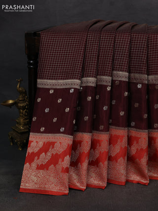 Coffee Brown & Orange Dola Silk - Checks