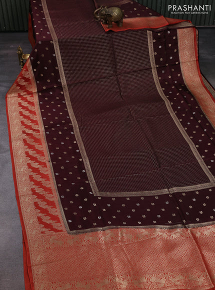 Coffee Brown & Orange Dola Silk - Checks