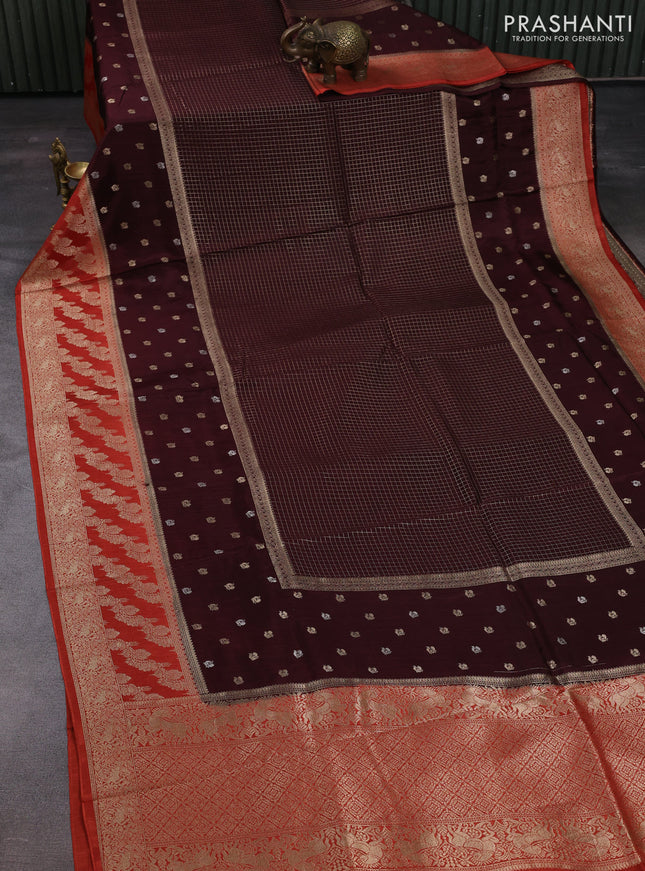 Coffee Brown & Orange Dola Silk - Checks