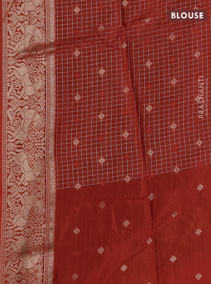 Coffee Brown & Orange Dola Silk - Checks
