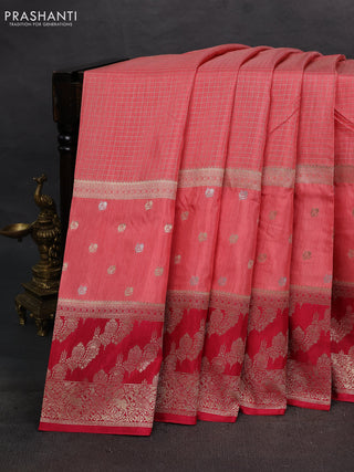 Peach Pink & Red Dola Silk - Checks