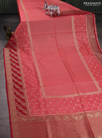 Peach Pink & Red Dola Silk - Checks
