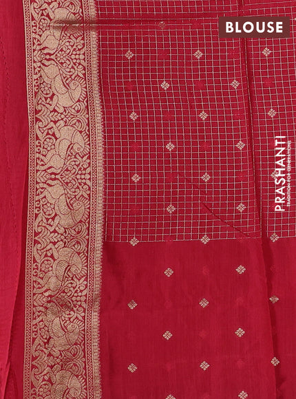 Peach Pink & Red Dola Silk - Checks