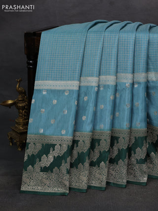 Teal Blue & Green Dola Silk - Checks