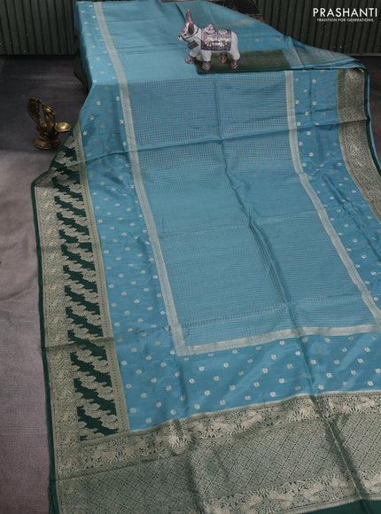 Teal Blue & Green Dola Silk - Checks