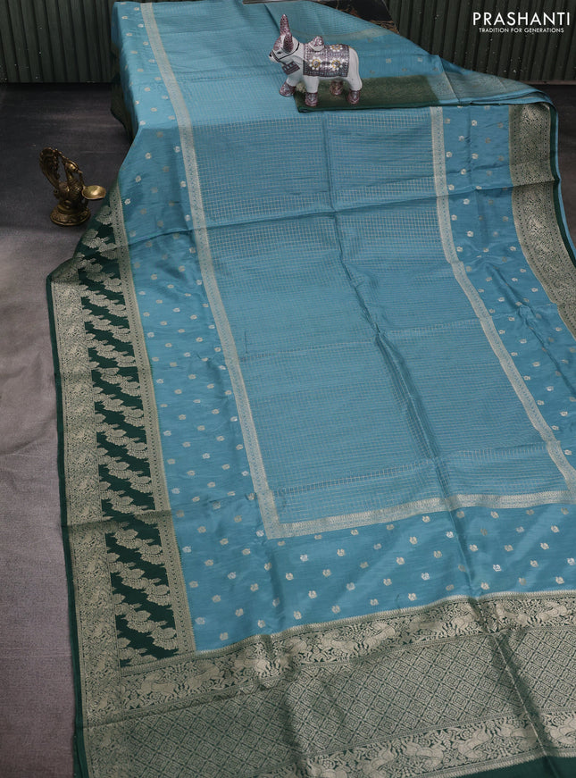 Teal Blue & Green Dola Silk - Checks
