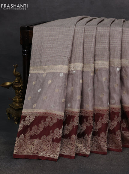 Grey & Coffee Brown Dola Silk - Checks