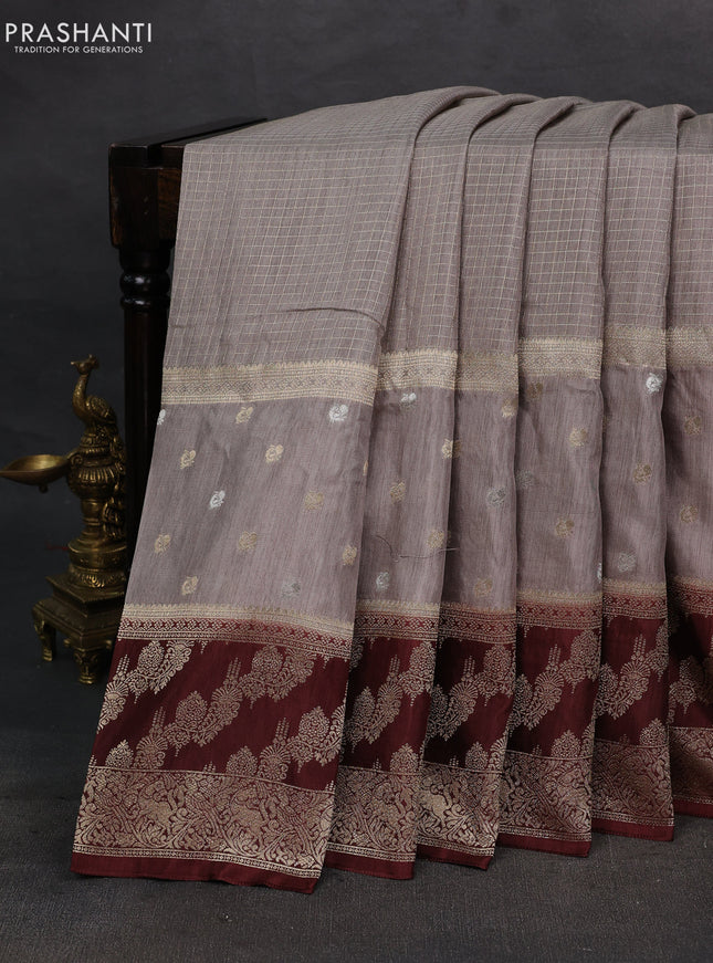 Grey & Coffee Brown Dola Silk - Checks