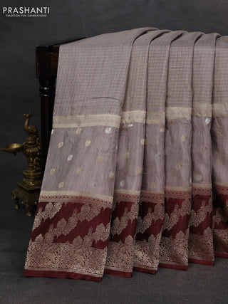 Grey & Coffee Brown Dola Silk - Checks