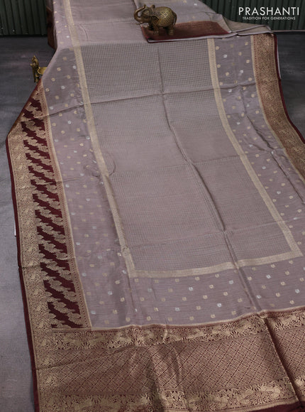 Grey & Coffee Brown Dola Silk - Checks