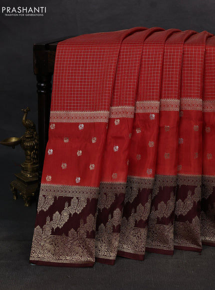 Orange & Coffee Brown Dola Silk - Checks