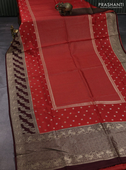 Orange & Coffee Brown Dola Silk - Checks