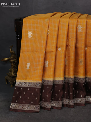 Mustard Yellow & Brown Dola Silk - Checks