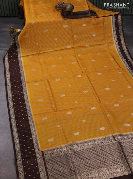 Mustard Yellow & Brown Dola Silk - Checks