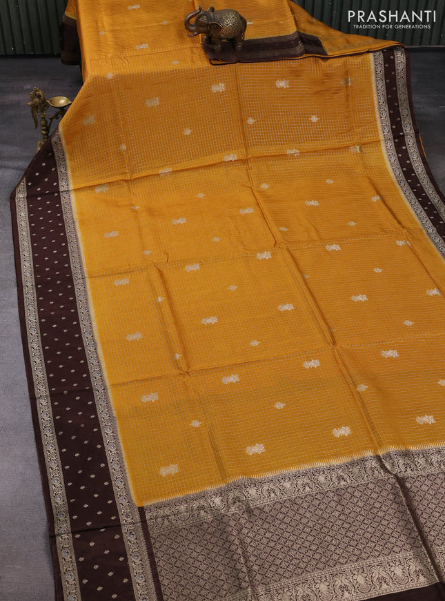 Mustard Yellow & Brown Dola Silk - Checks