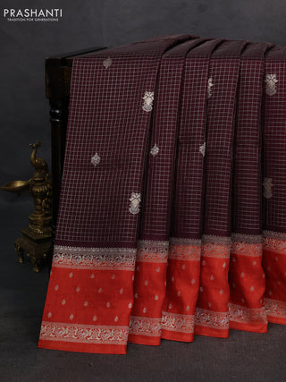 Coffee Brown & Orange Dola Silk - Checks
