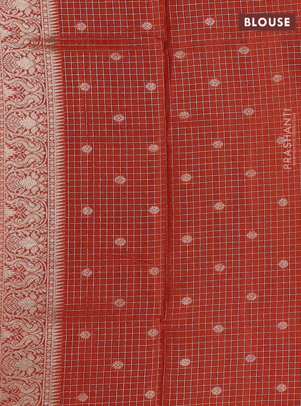 Coffee Brown & Orange Dola Silk - Checks