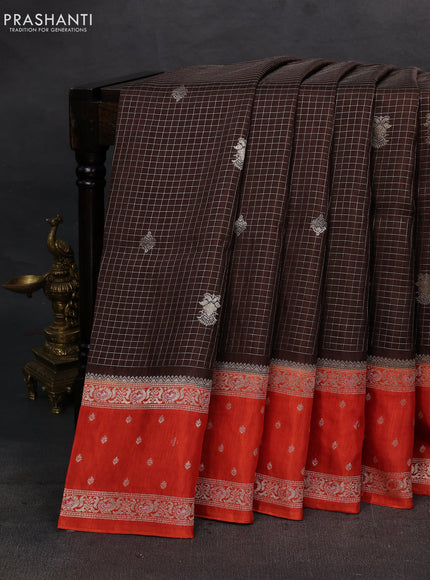 Coffee Brown & Orange Dola Silk - Checks