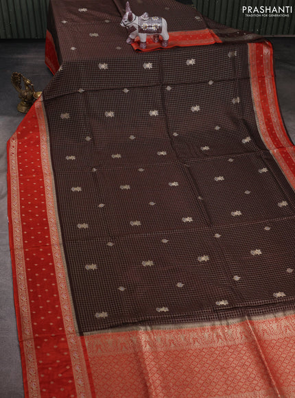 Coffee Brown & Orange Dola Silk - Checks