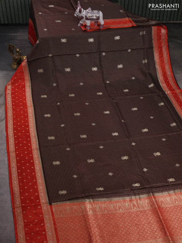 Coffee Brown & Orange Dola Silk - Checks