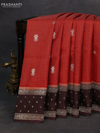 Orange & Coffee Brown Dola Silk - Checks