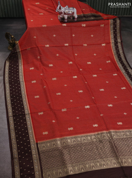 Orange & Coffee Brown Dola Silk - Checks