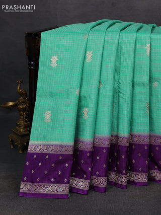 Teal & Purple Dola Silk - Checks