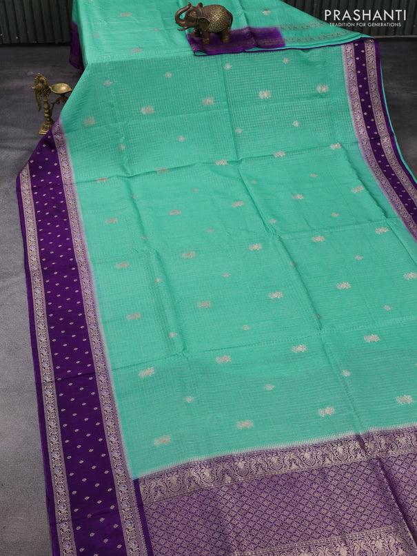 Teal & Purple Dola Silk - Checks