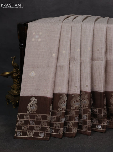Pastel Grey & Coffee Brown Dola Silk - Checks