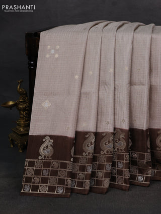 Pastel Grey & Coffee Brown Dola Silk - Checks