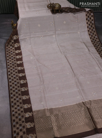 Pastel Grey & Coffee Brown Dola Silk - Checks