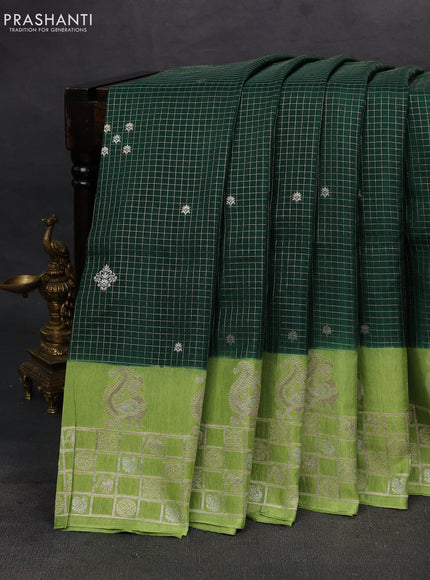 Bottle Green & Green Dola Silk - Checks