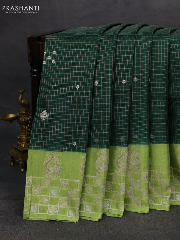 Bottle Green & Green Dola Silk - Checks