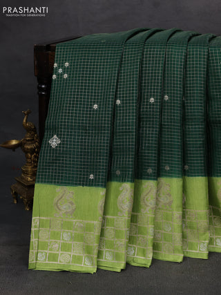 Bottle Green & Green Dola Silk - Checks
