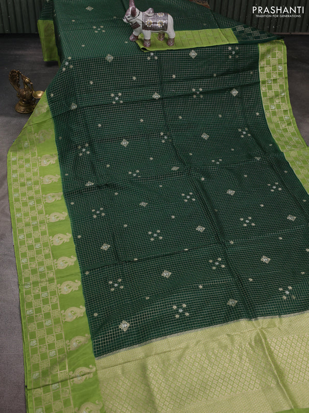 Bottle Green & Green Dola Silk - Checks