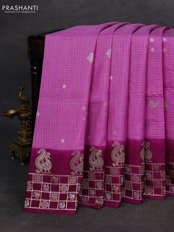Pink & Magenta Pink Dola Silk - Checks