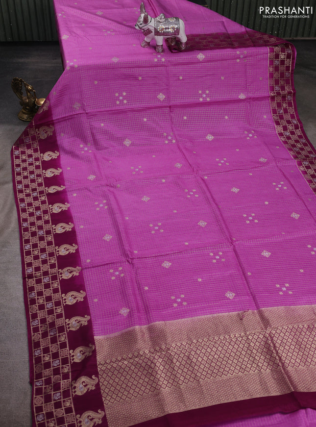 Pink & Magenta Pink Dola Silk - Checks