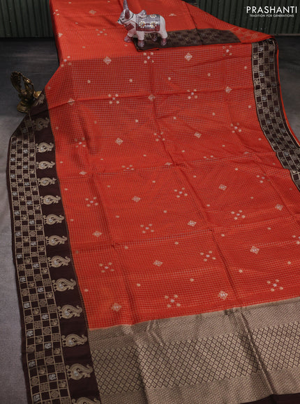 Orange & Coffee Brown Dola Silk - Checks