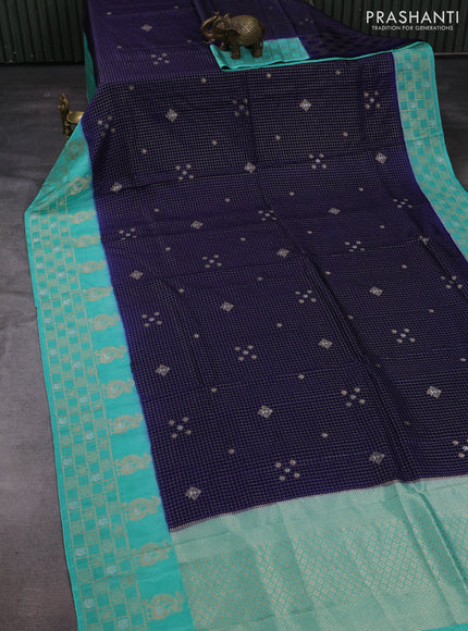Navy Blue & Teal Green Dola Silk - Checks