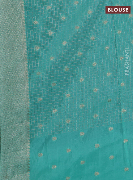 Navy Blue & Teal Green Dola Silk - Checks