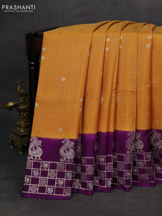 Mustard Yellow & Purple Dola Silk - Checks