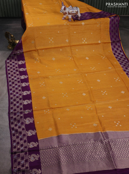 Mustard Yellow & Purple Dola Silk - Checks