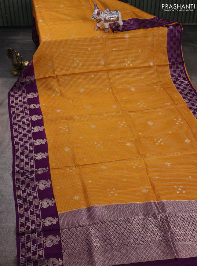 Mustard Yellow & Purple Dola Silk - Checks
