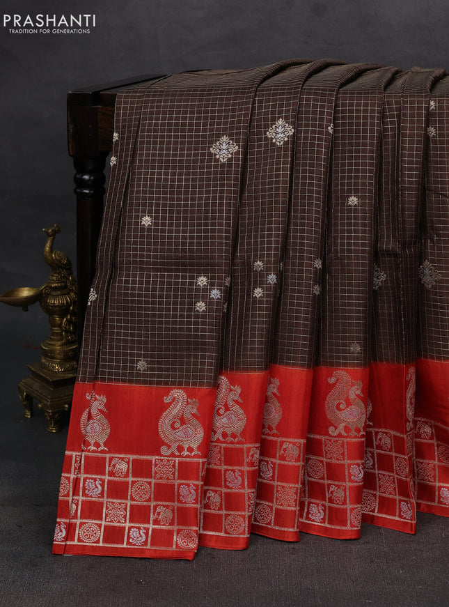 Brown & Orange Dola Silk - Checks